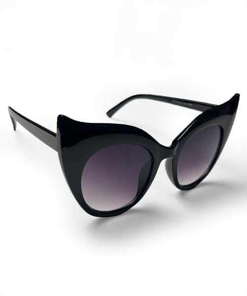 Solid Black Oversized Wing Tip Cat Eye Sunglasses
