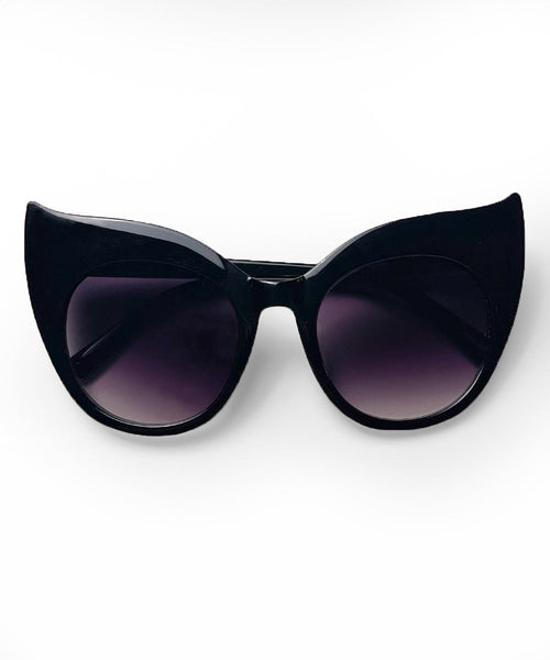Solid Black Oversized Wing Tip Cat Eye Sunglasses