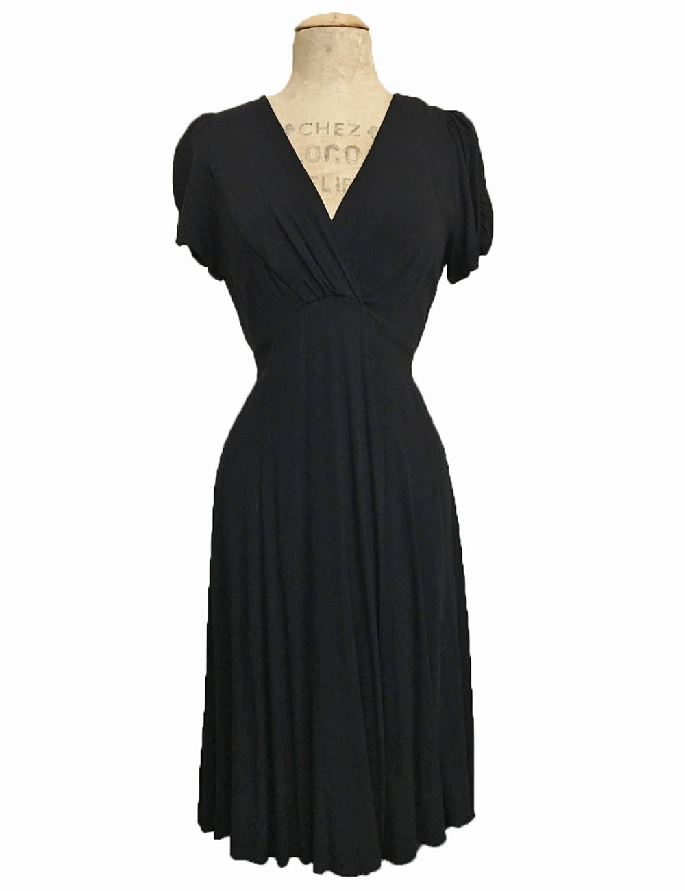 Solid Black Vintage Inspired Knee Length Rita Dress