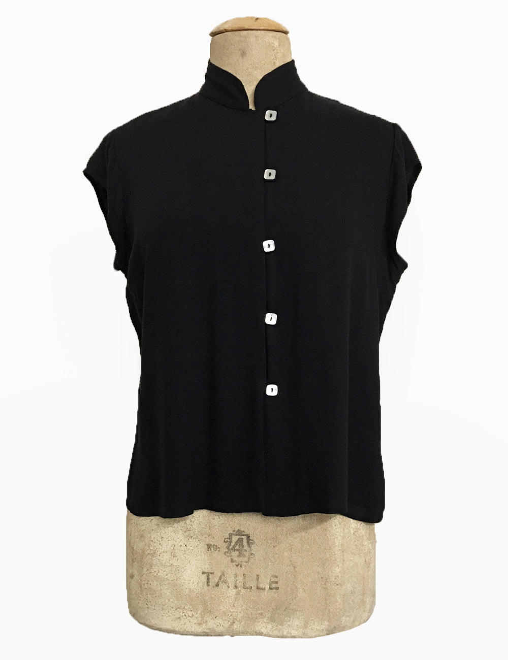 PREORDER - Solid Black 1930s Style Mandarin Collar Tea Timer Top