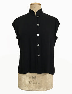 Solid Black 1930s Style Mandarin Collar Tea Timer Top