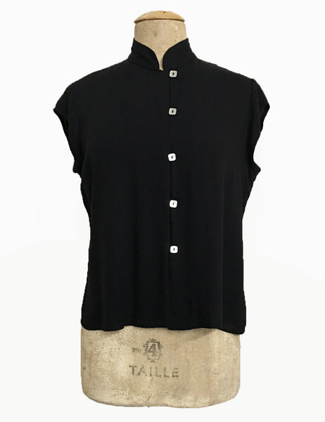 PREORDER - Solid Black 1930s Style Mandarin Collar Tea Timer Top