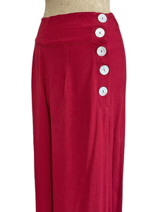 Solid Cranberry Red 1940s Style High Waisted Palazzo Pants