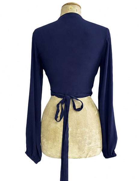 Navy Blue Drama Sleeve Babaloo Cropped Wrap Top