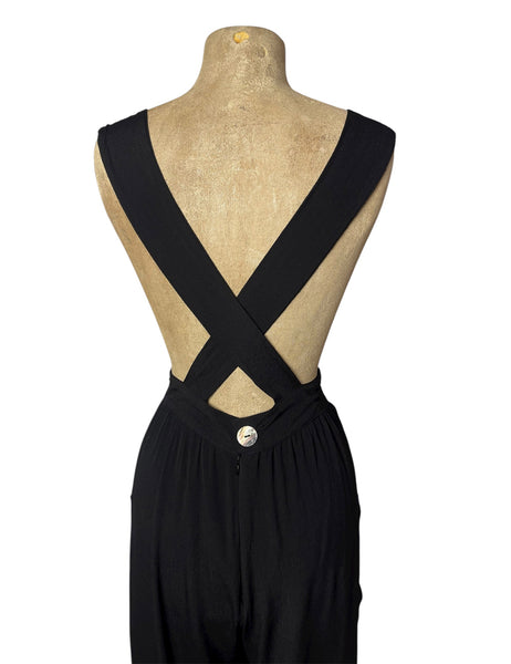 Solid Black Retro Rosie 1940s Style Bib Overalls