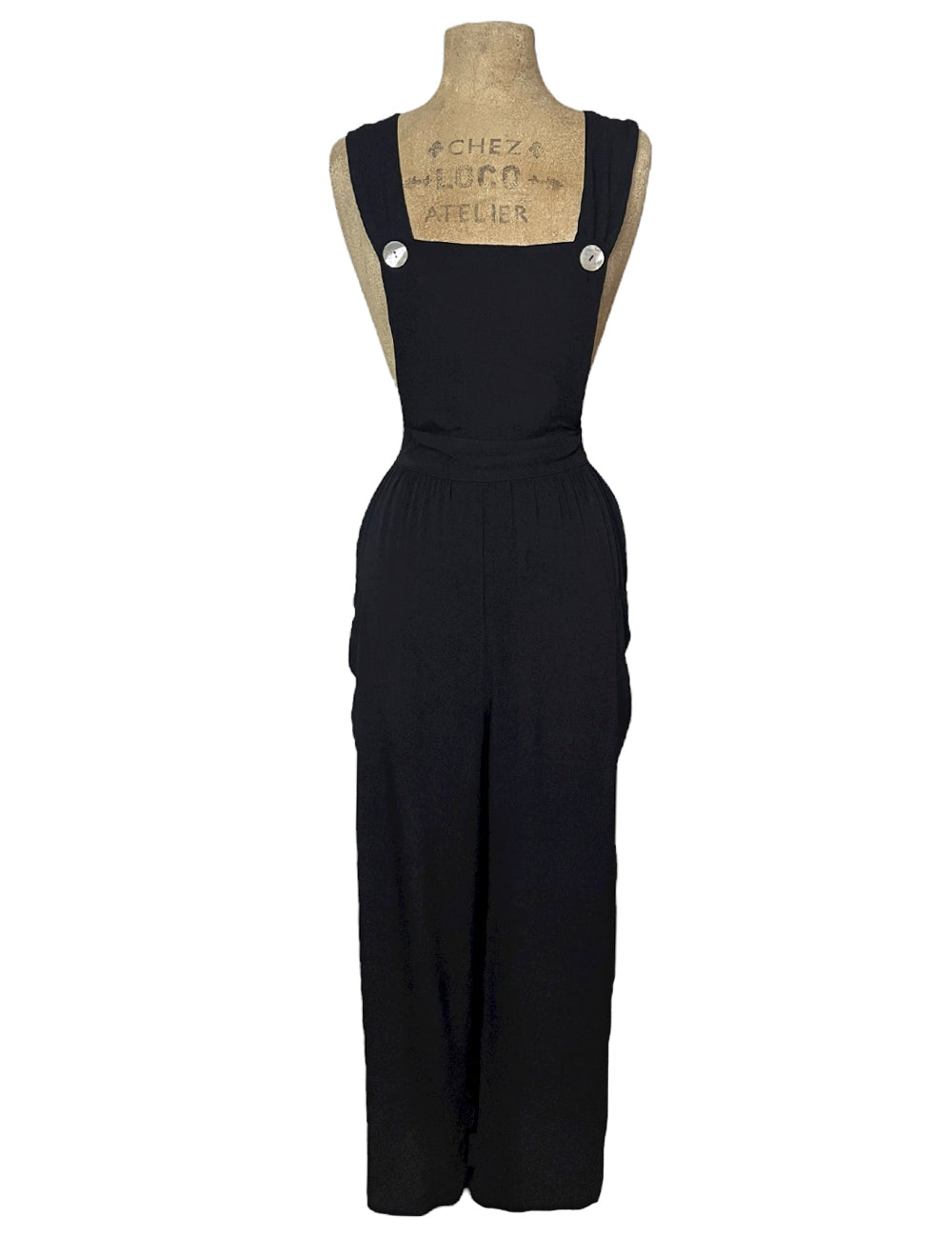 Solid Black Retro Rosie 1940s Style Bib Overalls