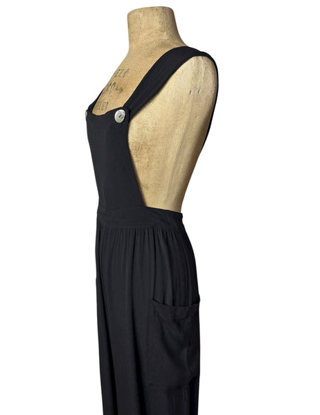 Solid Black Retro Rosie 1940s Style Bib Overalls