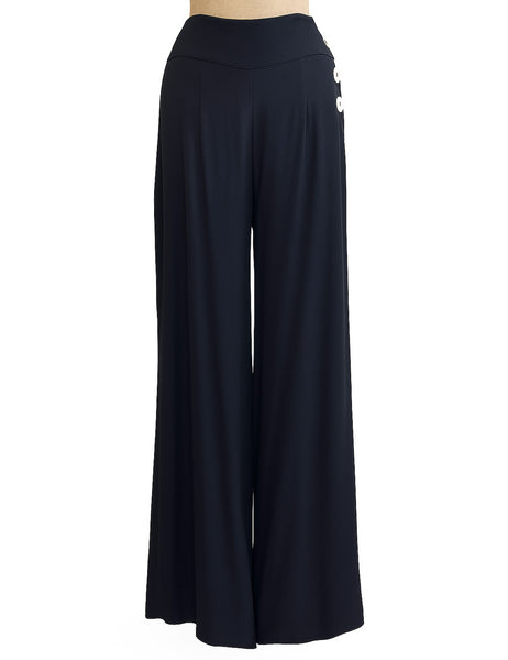 Solid Black Retro 1940s Style High Waisted Palazzo Pants