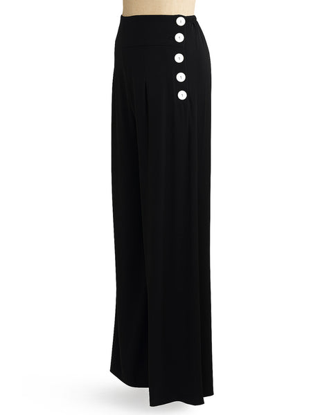 Solid Black Retro 1940s Style High Waisted Palazzo Pants