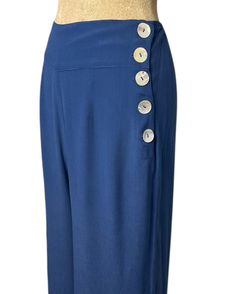 Cerulean Blue 1940s Style High Waisted Palazzo Pants