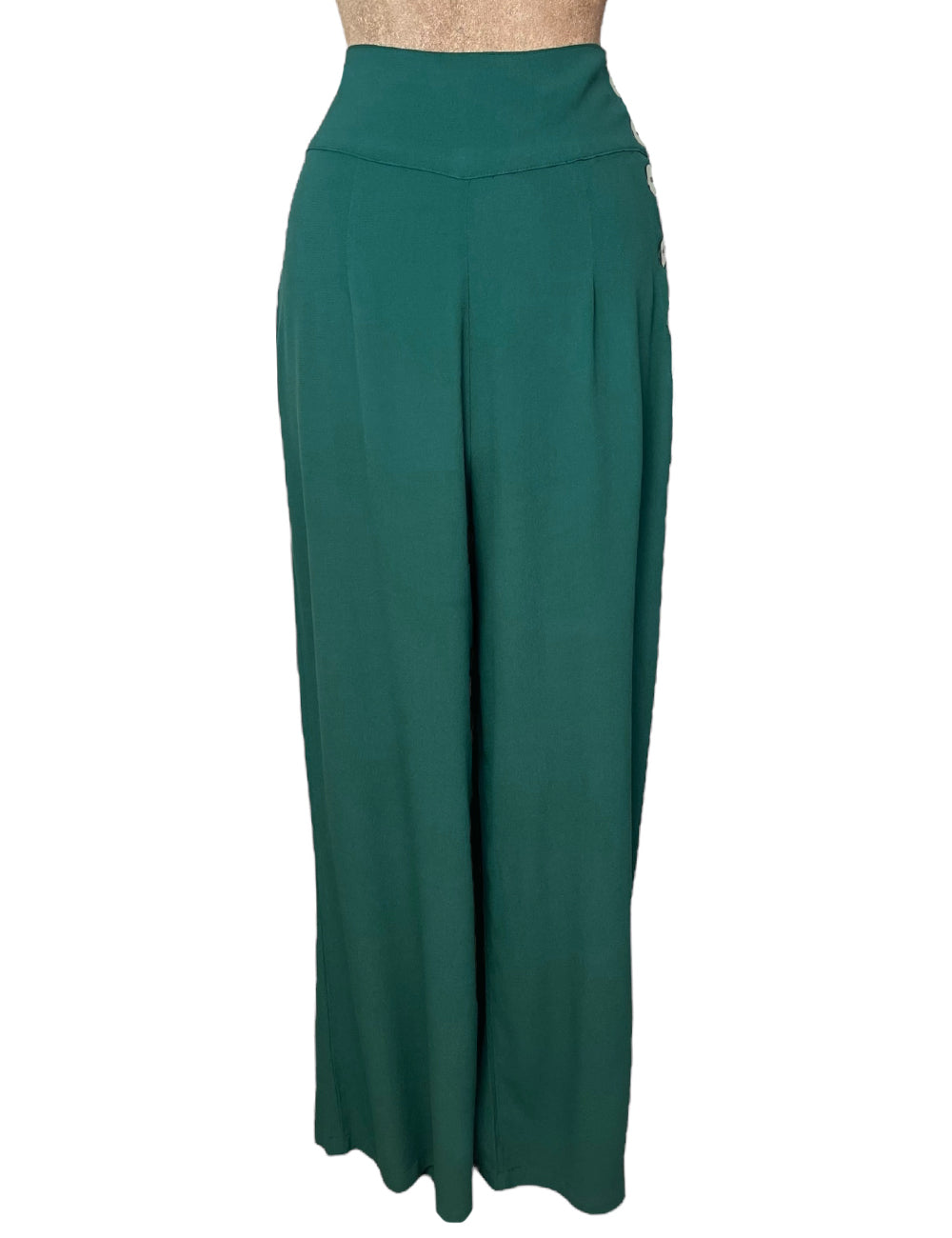 Deep Cobalt Green 1940s Style High Waisted Palazzo Pants
