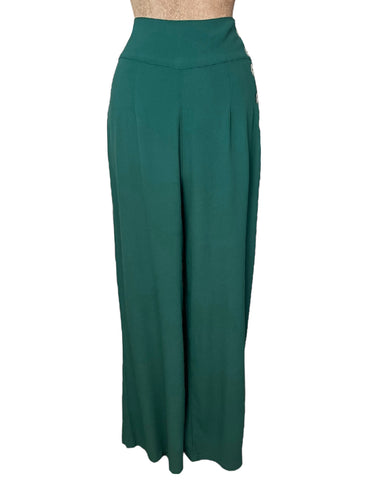Deep Cobalt Green 1940s Style High Waisted Palazzo Pants