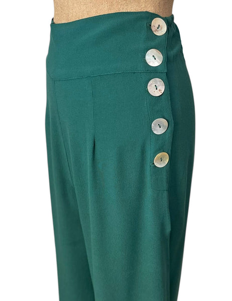 Deep Cobalt Green 1940s Style High Waisted Palazzo Pants