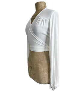 Solid White Drama Sleeve Babaloo Cropped Wrap Top