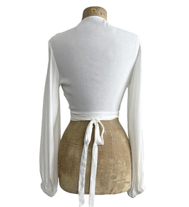 Solid White Drama Sleeve Babaloo Cropped Wrap Top