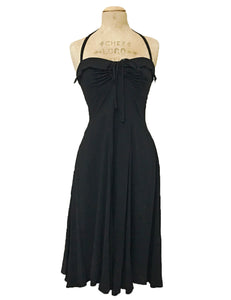 Solid Black Vintage Style 1940s Marta Halter Swing Dress