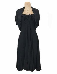 Solid Black Vintage Style 1940s Marta Halter Swing Dress