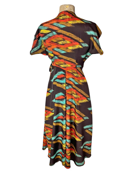Southwest Autumn Sunset Satin Cascade Wrap Dress
