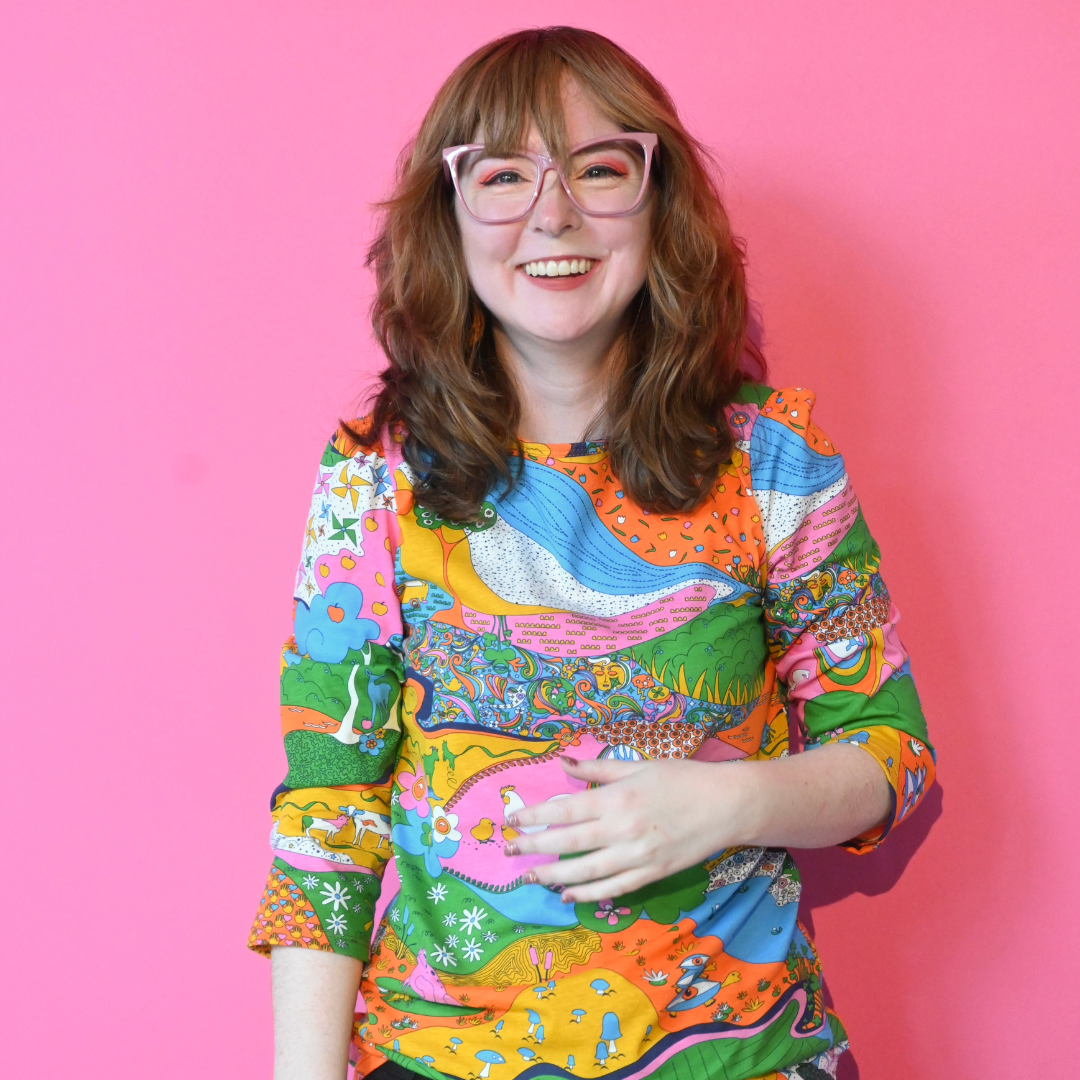 Landscape Print 3/4 Sleeve Tee in Rainbow Farm
