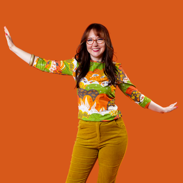 Earth-toned Meadow Print 3/4 Sleeve Tee