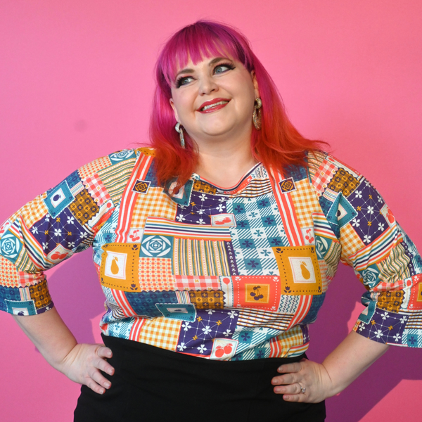 Patchwork 3/4 Sleeve Tee in Periwinkle Twinkle