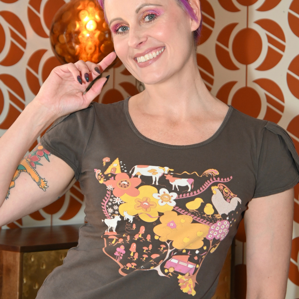 Whimsical Landscape & Animal Tee in Walnut