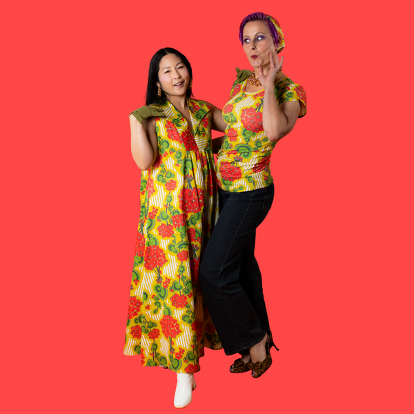 Modflower Wallpaper Glam Maxi House Dress in Sunshine
