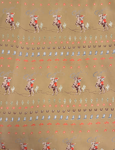 Tan Cowgirl Border Print Rayon Crepe Fabric - 2 yds