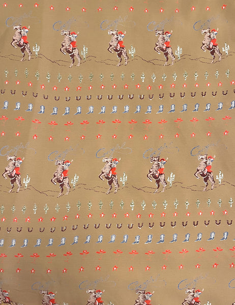 Tan Cowgirl Border Print Rayon Crepe Fabric - 2 yds
