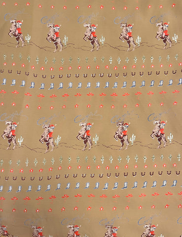 Tan Cowgirl Border Print Rayon Crepe Fabric - 2 yds