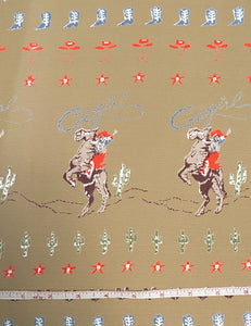 Tan Cowgirl Border Print Rayon Crepe Fabric - 2 yds
