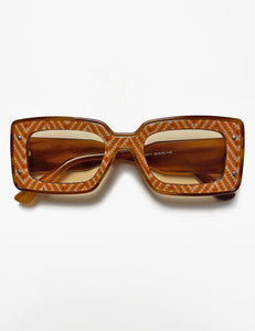 Tan Tweed 1970s Funky Squared Frame Sunglasses