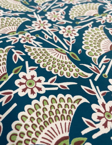 Teal Egyptian Fan Print Fabric - 3 yds