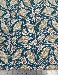 Teal Egyptian Fan Print Fabric - 3 yds
