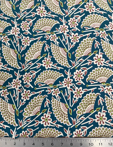 Teal Egyptian Fan Print Fabric - 3 yds