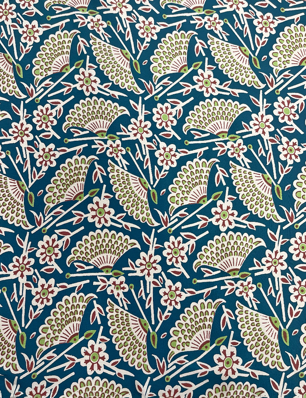 Teal Egyptian Fan Print Fabric - 3 yds