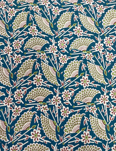 Teal Egyptian Fan Print Fabric - 3 yds
