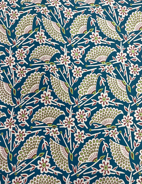 Teal Egyptian Fan Print Fabric - 3 yds