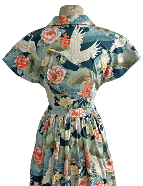 BACKORDER - Scout for Loco Lindo Golden Holiday Crane Print Willow Dress