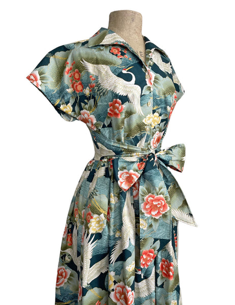 BACKORDER - Scout for Loco Lindo Golden Holiday Crane Print Willow Dress