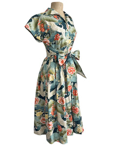 BACKORDER - Scout for Loco Lindo Golden Holiday Crane Print Willow Dress