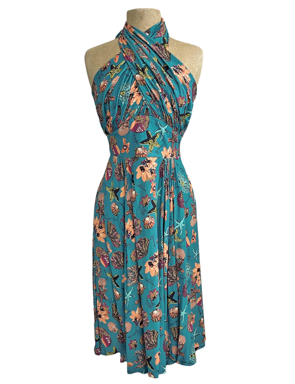 Doris Mayday for Loco Lindo - Teal Star of the Sea Mayday Halter Swing Dress