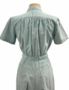 Scout Teal Cotton Chambray 1940s Pacific Coveralls