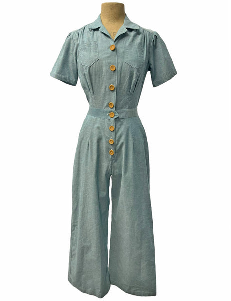 Scout Teal Cotton Chambray 1940s Pacific Coveralls