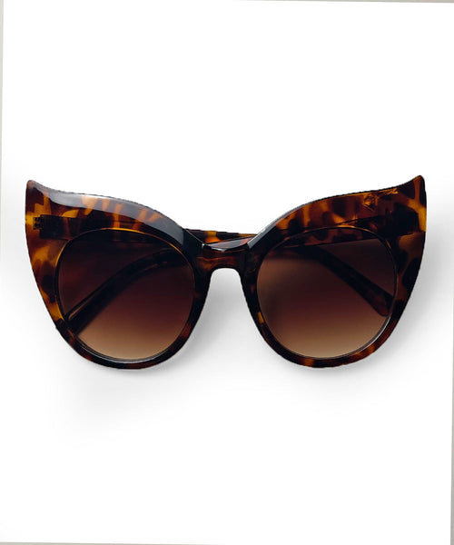 Tortoise Brown Oversized Wing Tip Cat Eye Sunglasses