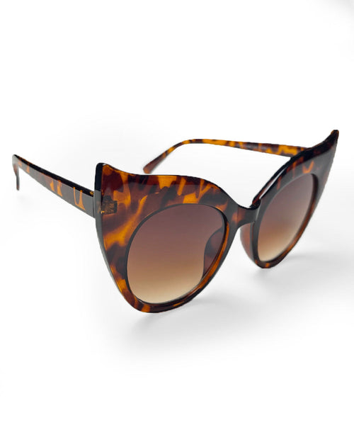 Tortoise Brown Oversized Wing Tip Cat Eye Sunglasses