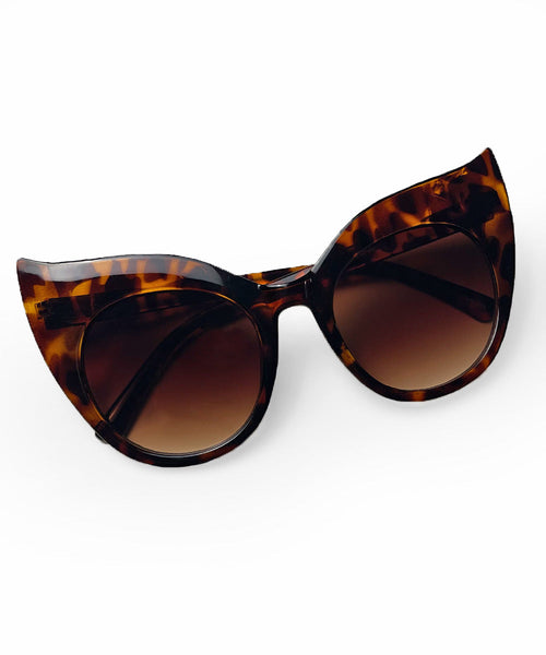 Tortoise Brown Oversized Wing Tip Cat Eye Sunglasses
