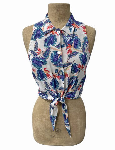 SAMPLE - White Tropical Fern Sleeveless Sally Top XS/SM