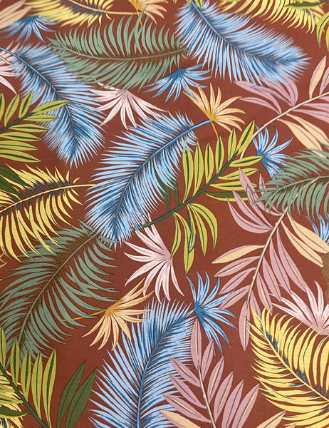 Rayon Tropical Fern Print High Waisted Palazzo Pants