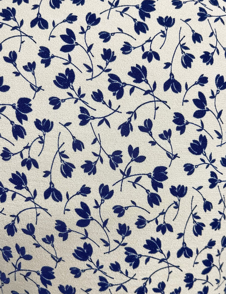 Cream & Navy Vintage Ceramic Floral Print Knee Length Rita Dress